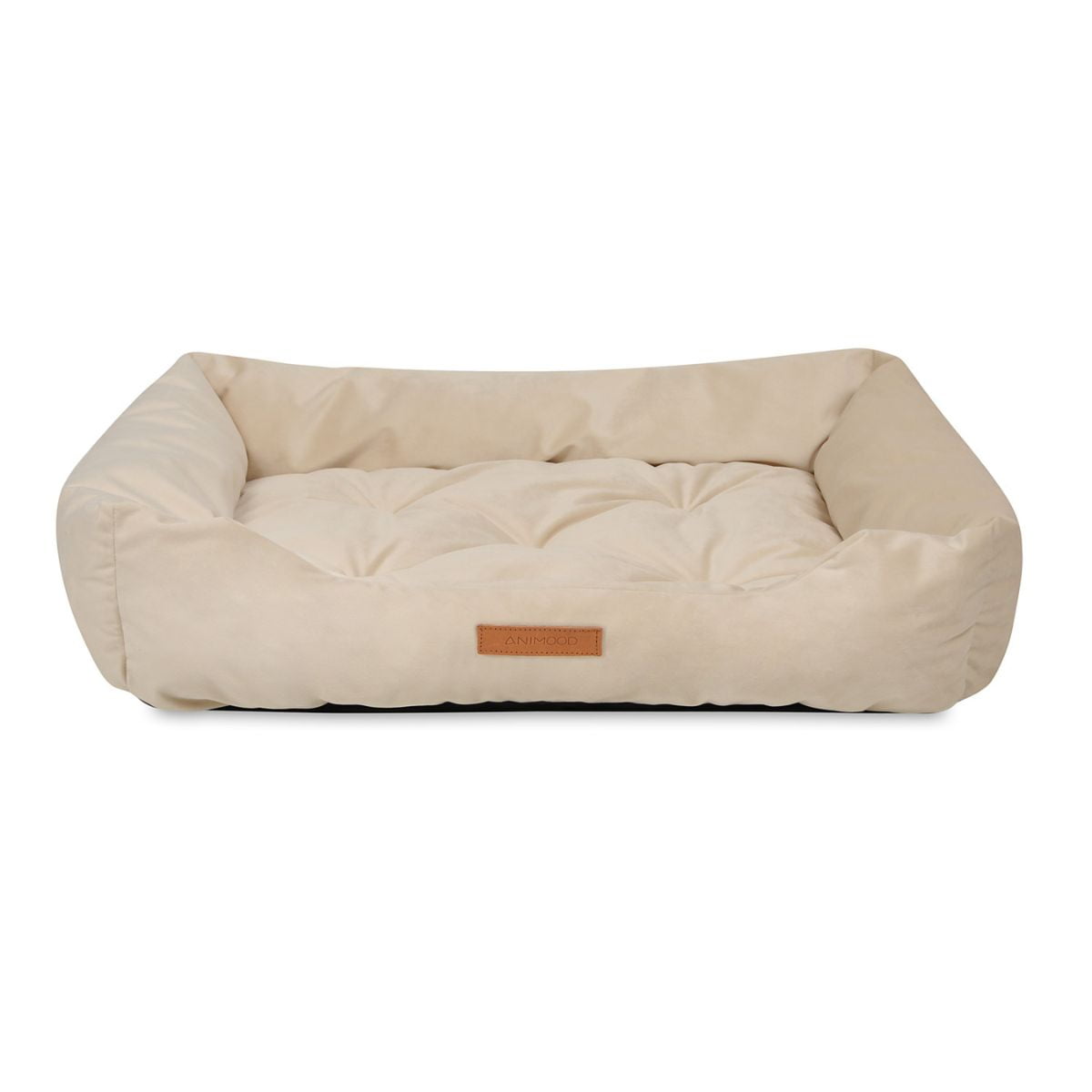 Animood Milo Quiltet Hundeseng Rektangulær Beige Fløjl Stof 76x60 5905101570801